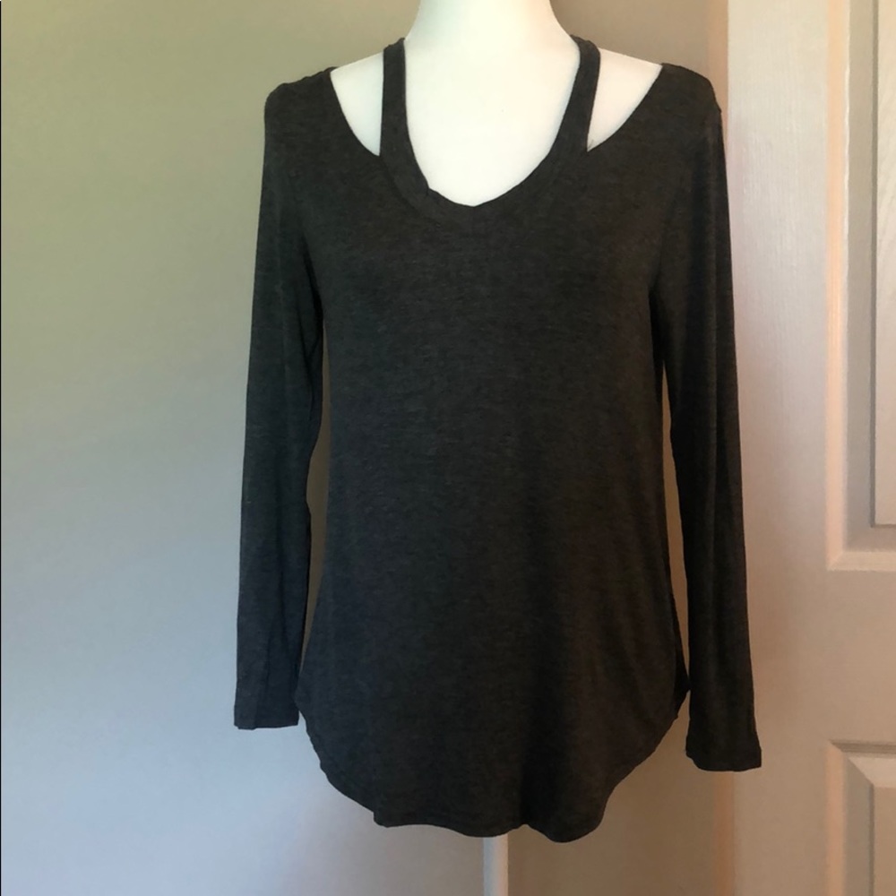 Charcoal shirt with shoulder cutouts